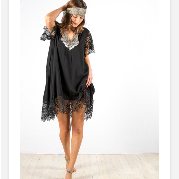 BOHEMIAN TRADERS Dreamer Dress in Emerald Green, lace short sleeves, size XS-12 - Picture 3 of 13